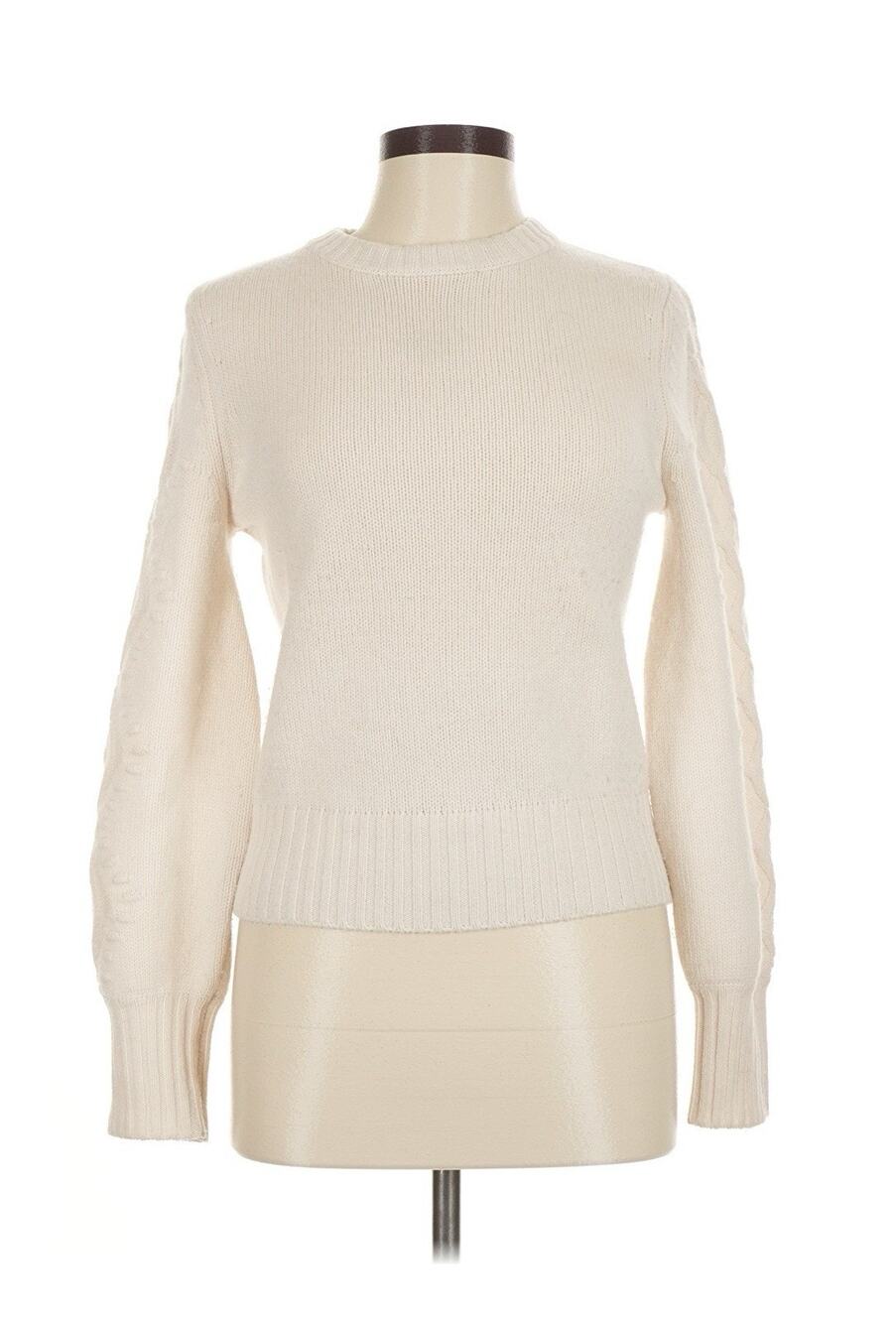 &isla Cashmere Wool Balloon Sleeve Crewneck Cream White Sweater M